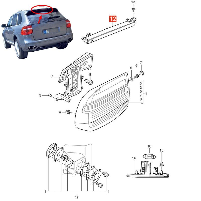 WXZOS Rear High Mount 3rd Third Brake Stop Light for Porsche Cayenne (9PA) 2003-2010
