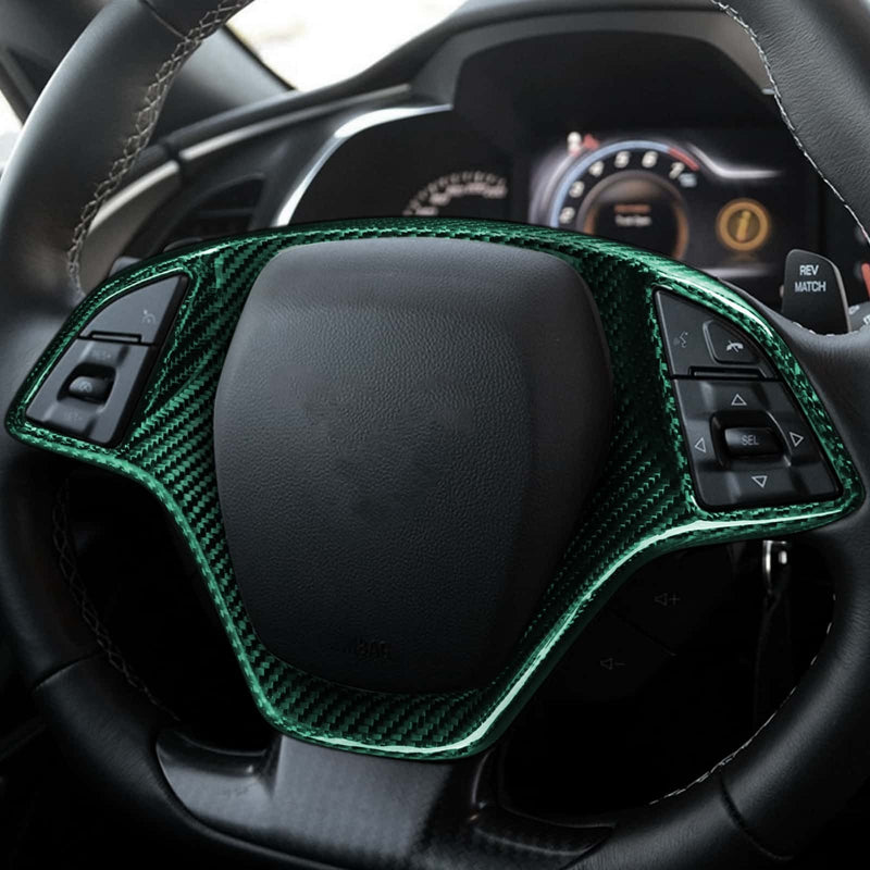 WXZOS 1SET Genuine Carbon Fiber Steering Wheel Trim for Chevrolet Corvette C7 2014-19