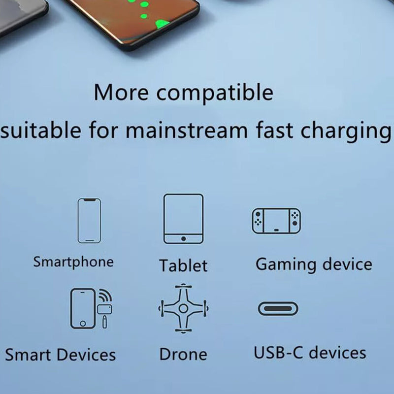 WXZOS Type-C&USB 100W 4-in-1 Car Charger Mobile Phone Fast Charg w/Retractable Cable