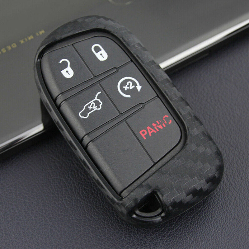 Carbon Fiber Key Fob Cover For Jeep Grand Cherokee Compass Renegade Dodge Durang