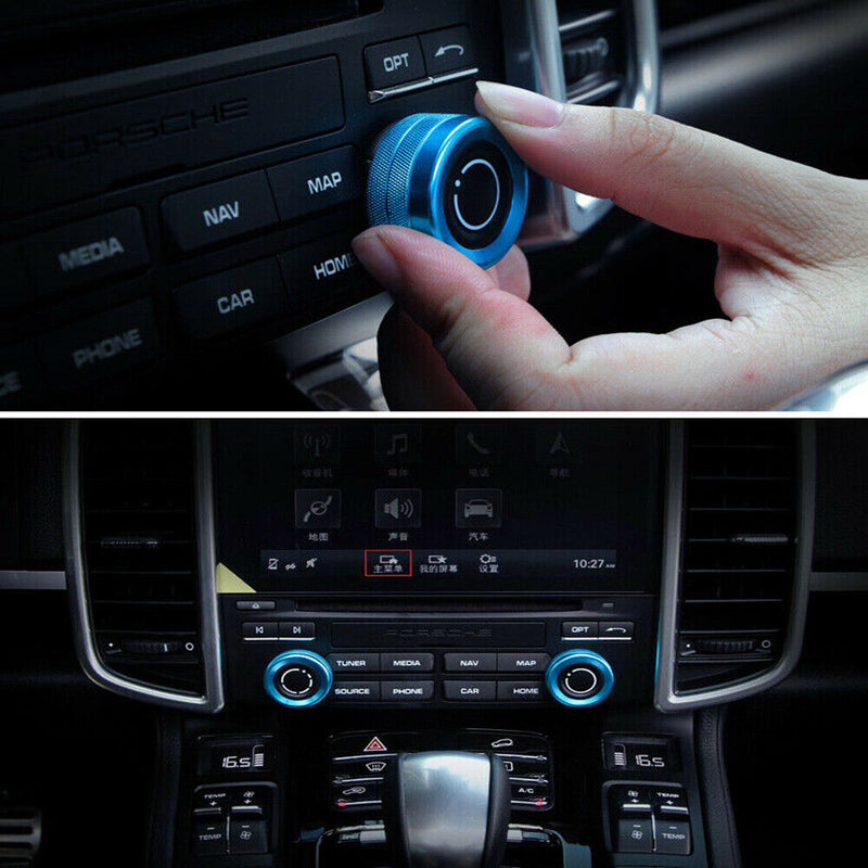 2pcs Blue Volume Radio Knob Covers For Porsche 911 Cayenne Macan 718