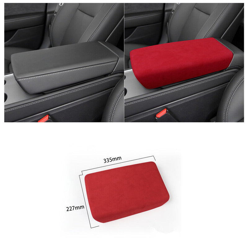 Red Suede Center Console Armrest Box Cover Trim Lid for Tesla Model-3 2017-2022