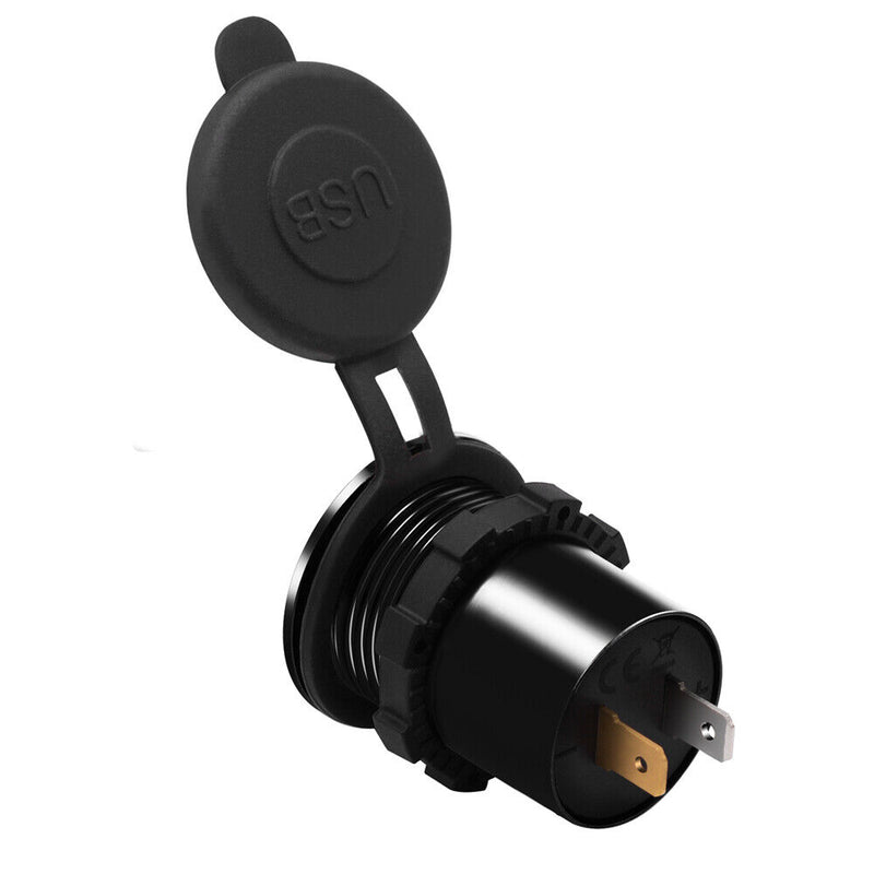 QC3.0 Dual USB Charger Led DIN Plug Socket for Car Motorcycle Black