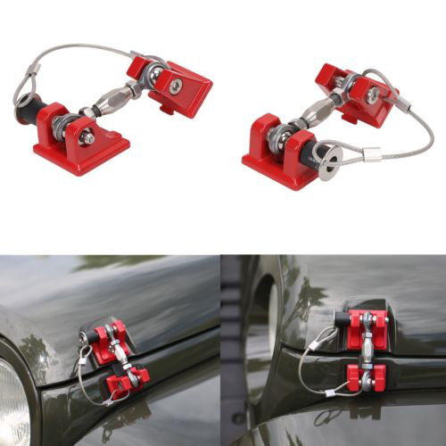 For 07-17 JEEP Wrangler 2xRed Hood Catch Lock Bracket Latch Buckle Holder