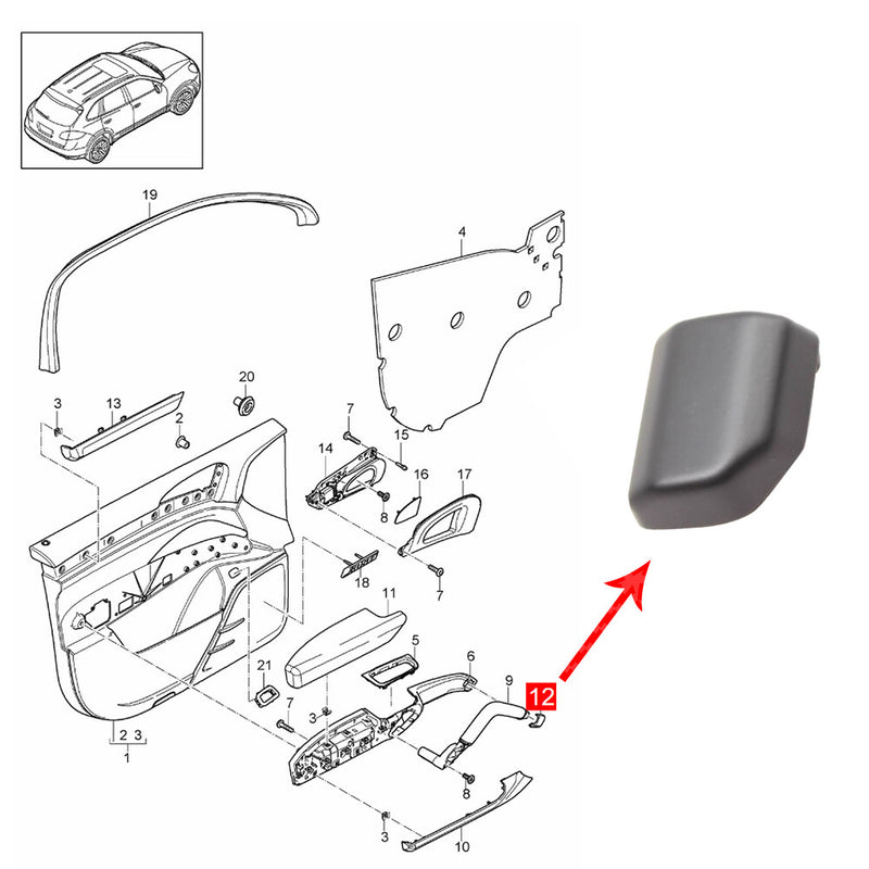 WXZOS Front Right Interior Door Pull Handle Black Cover for Porsche 2011-2017 Cayenne
