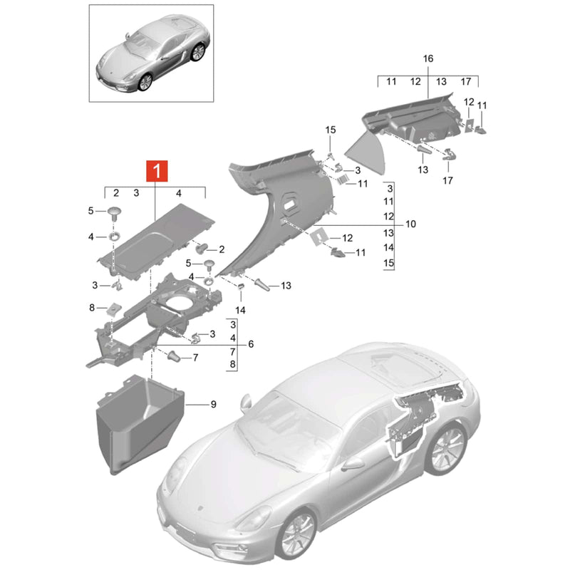 WXZOS  Rear Side Storage Compartment Sliding Cover for Porsche Cayman (981) 2013-2016