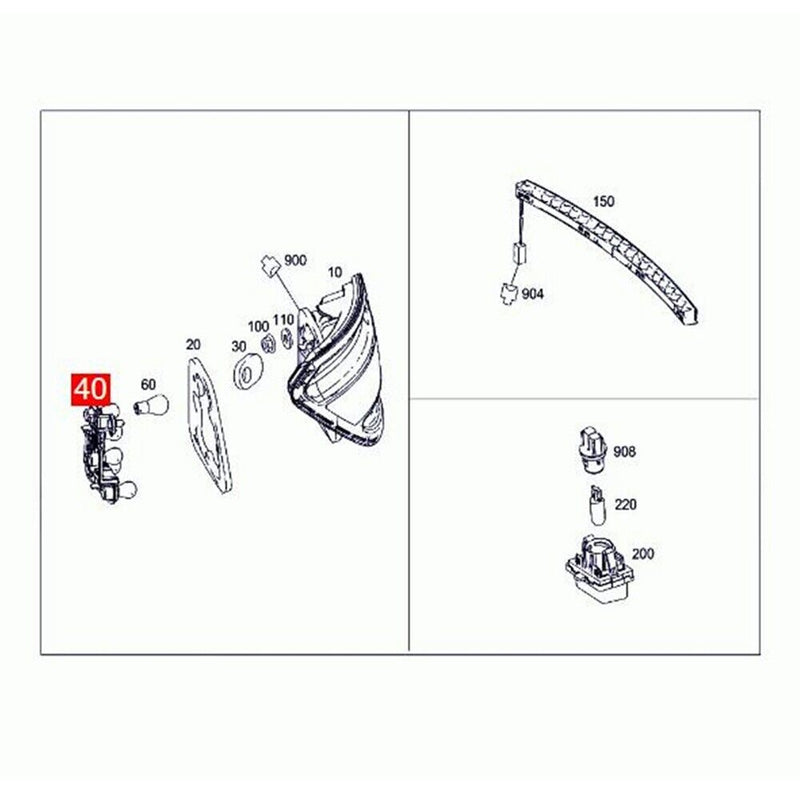 Douille porte feu arrière droit avec ampoule pour Benz 2007-2012 W204 Classe C