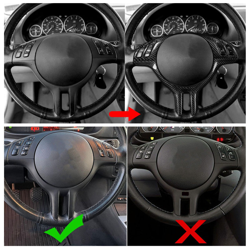 WXZOS 1PC Genuine Dry Carbon Fiber Steering Wheel Trim for BMW E39 5Series 1999-2003