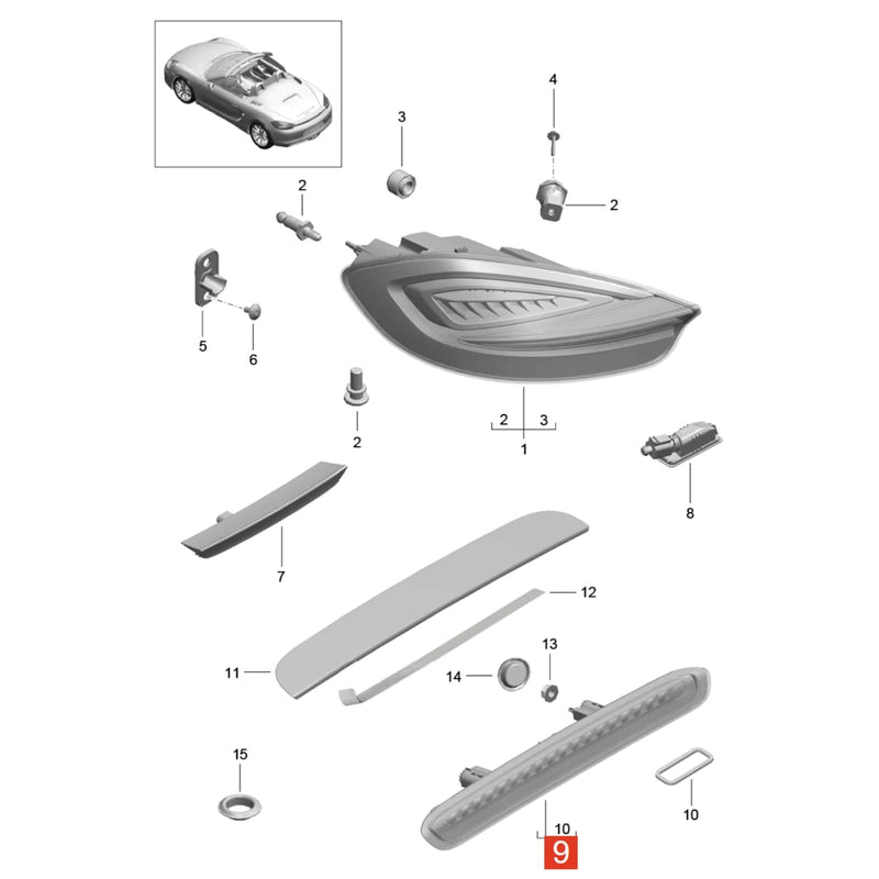 WXZOS Rear High Mount 3rd Third Brake Stop Light for Porsche Boxster (981) 2013-2016