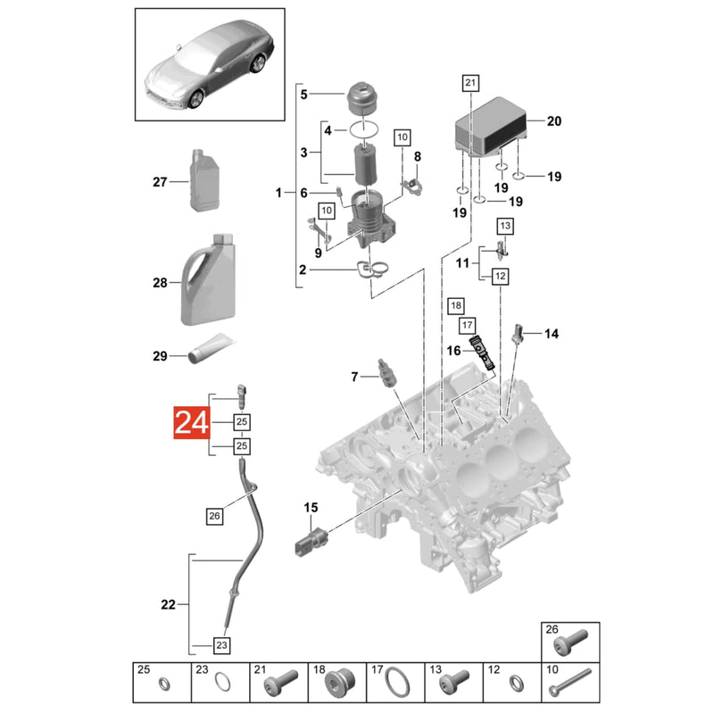 WXZOS EA839 Engine Oil Dipstick Guide Tube Plug for Porsche Cayenne 2.9/3.0T 2018-2025