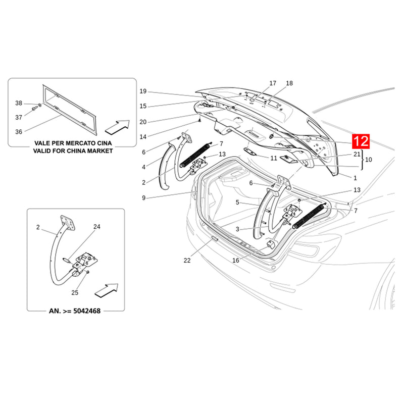 WXZOS Rear Tailgate Trunk Lid Buffer Stopper for Maserati Ghibli (M157) 2020-2024