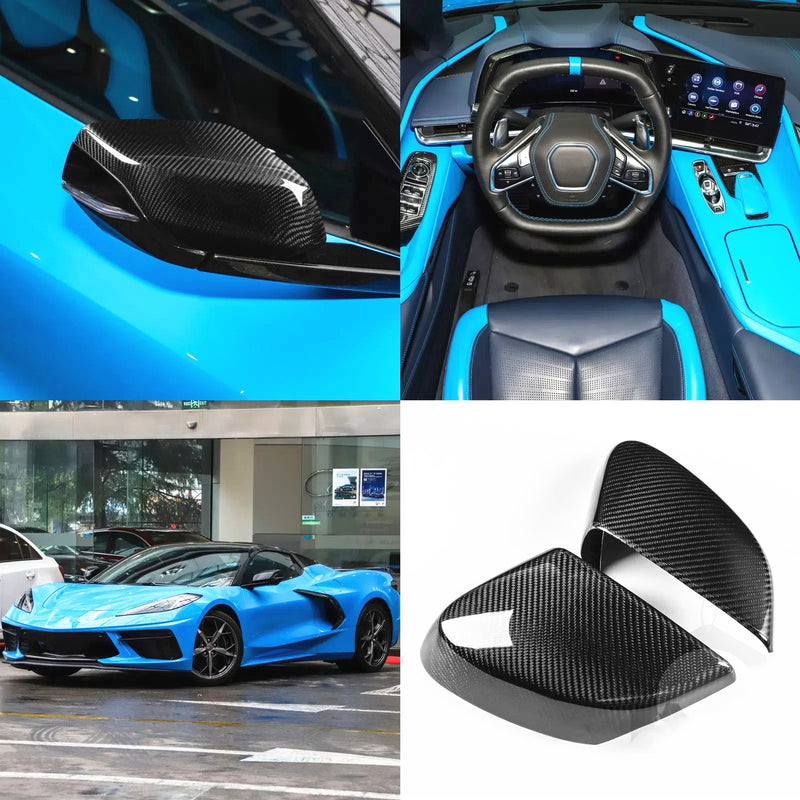 WXZOS Dry Carbon Fiber Side View Wing Mirrors Trim for Chevrolet Corvette C8 2020-2025