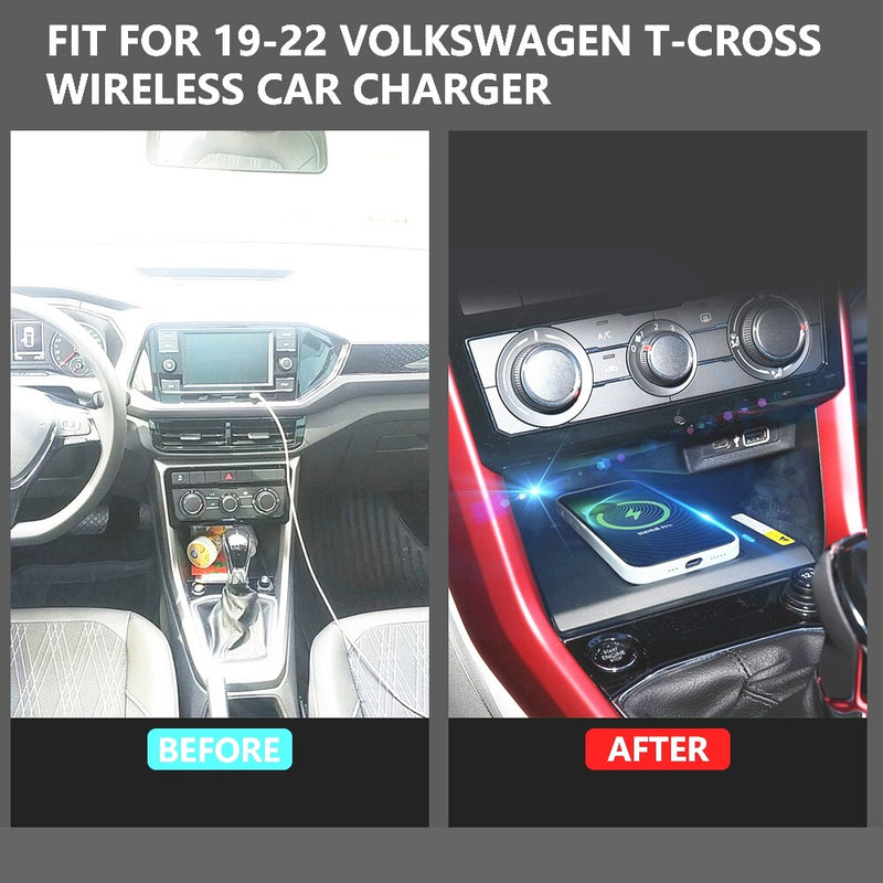 WXZOS Front Center Console Wireless Fast Charging Pad for VW T-Cross 2019-2022