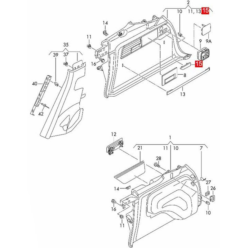 Black 7P6867748 Rear Trunk Lining Switch Side Cover for VW Touareg 2011-2017