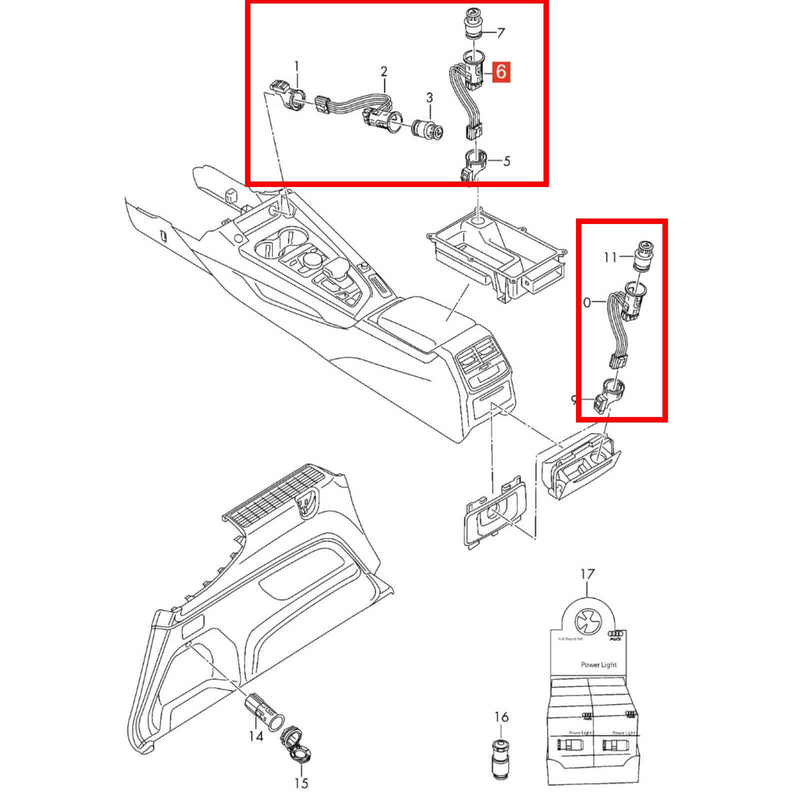 WXZOS Front Center Console Cigarette Lighter Socket Kit for Audi Q7 SQ7 Q8 2017-2025