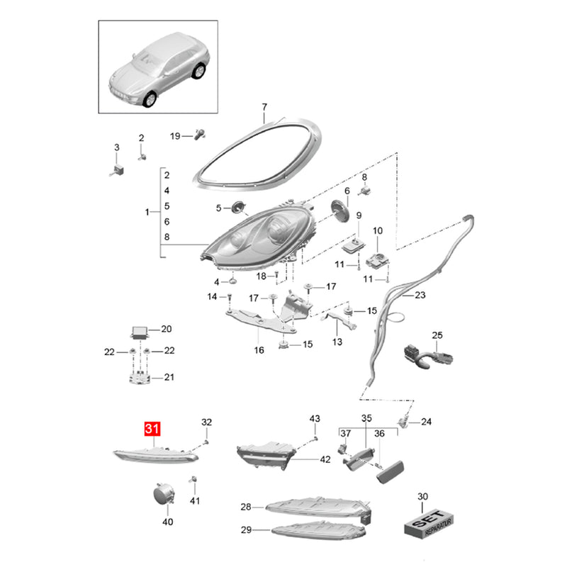 WXZOS Front Bumper Left Side LED DRL Lamp Assembly for Porsche Macan 95B 2014-2017