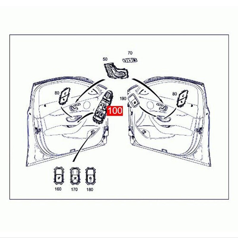 Black Left Master Power Window Switch for Benz E-Class W213 4Door 2017-2020 LHD