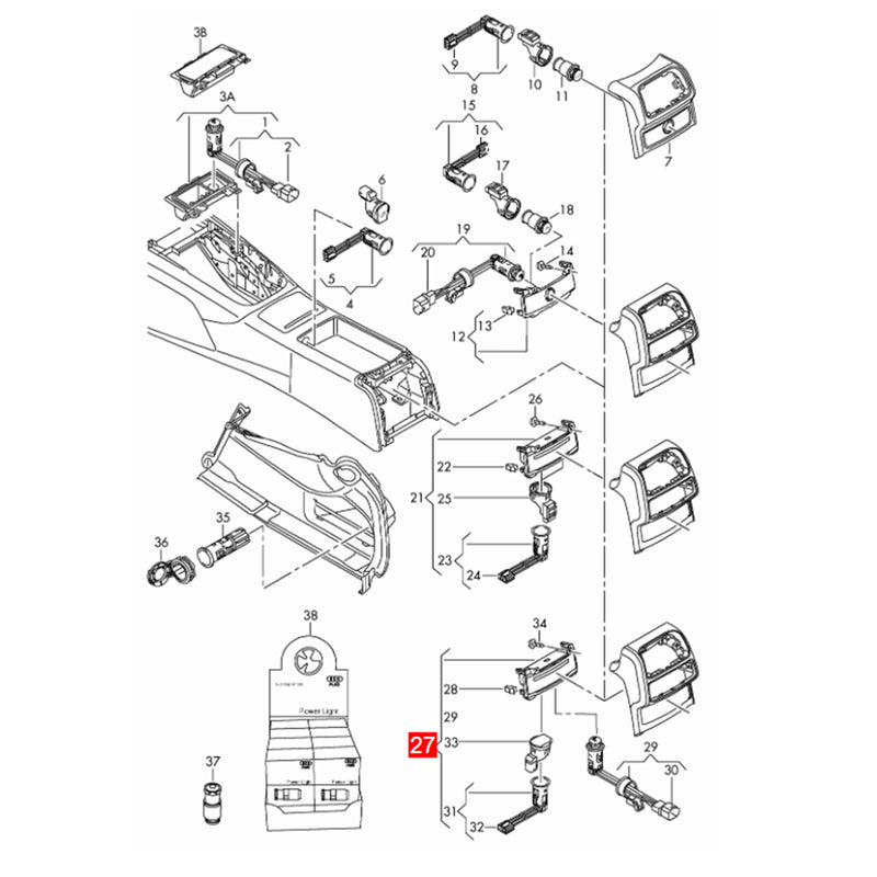 WXZOS Rear Center Console Cigarette Lighter Socket Assy for Audi A7 S7 RS7 2012-2018