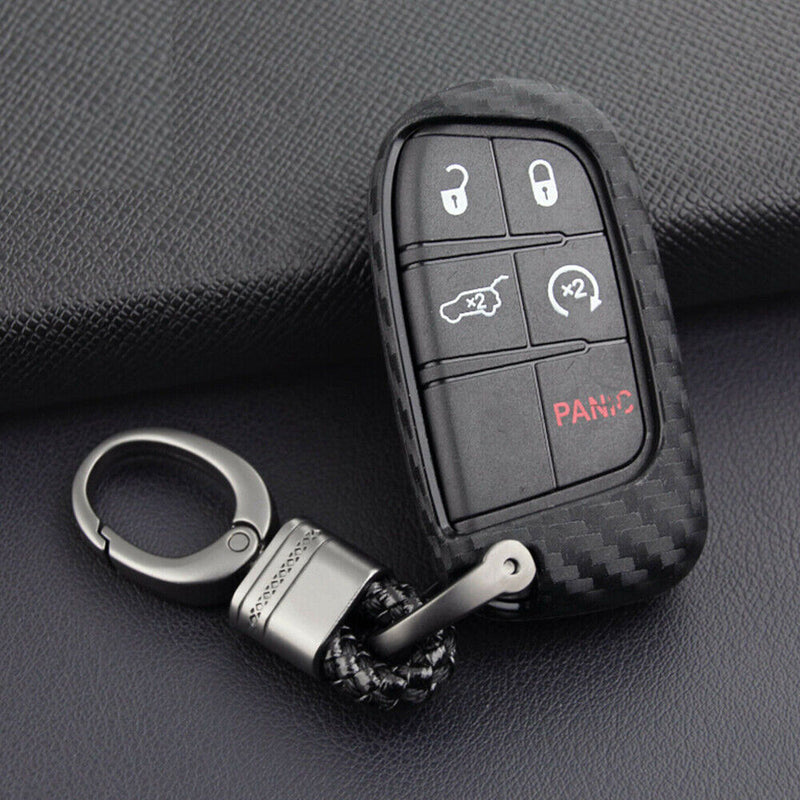 Carbon Fiber Key Fob Cover For Jeep Grand Cherokee Compass Renegade Dodge Durang