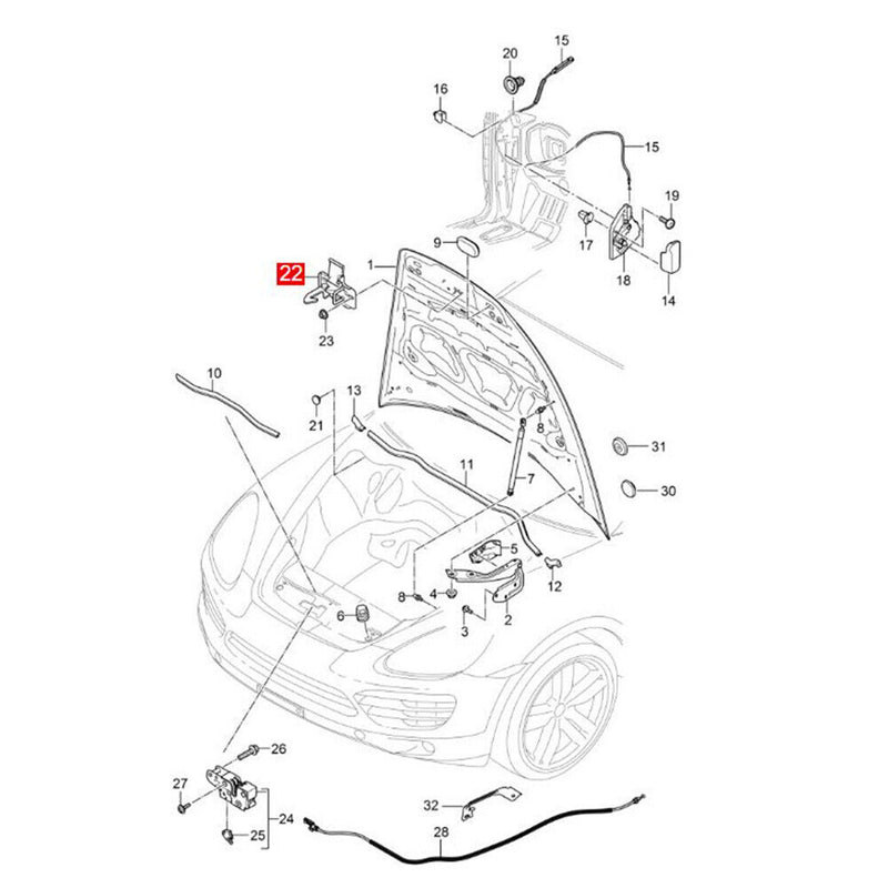 95851148001 Front Hood Lid Lock Latch Striker for Porsche Cayenne 958 2011-2017
