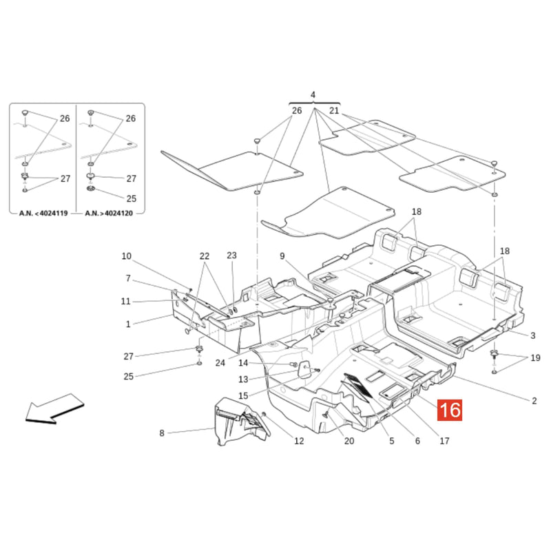 Driver's Floor VIN Plate Cover for Maserati Quattroporte  (M156) 2014-2024