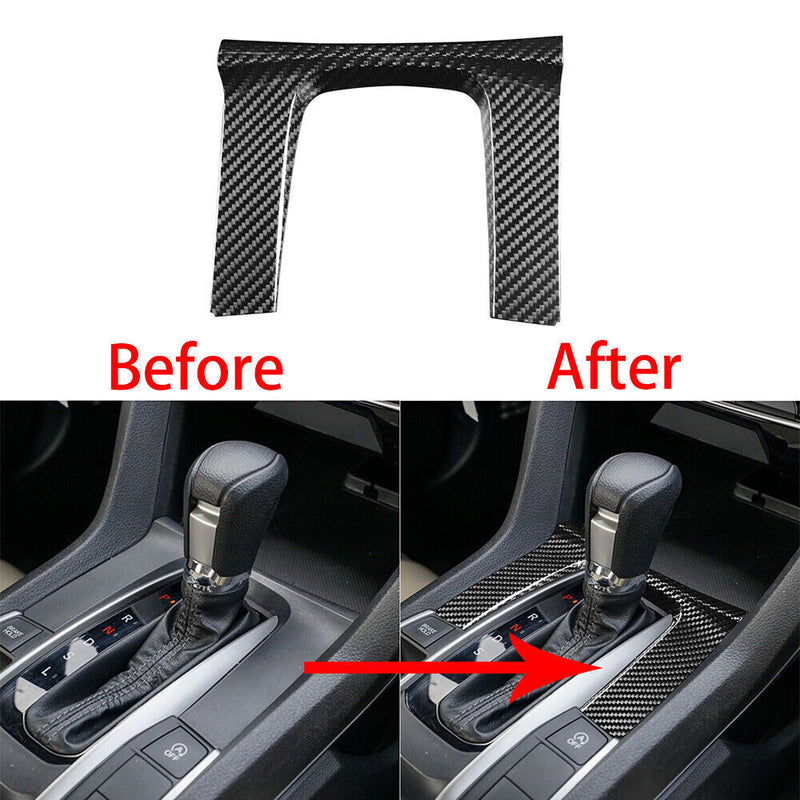 Car Genuine Carbon Fiber Gear Shift Knob Panel Trim for Honda Civic (AT) 2016-20