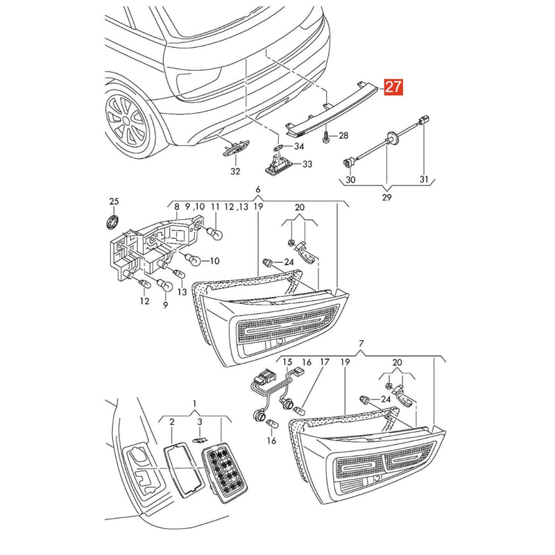 Rear High Mount 3rd Third Brake Stop Light for Audi A3 8V S3 A3Quattro 2012-2020