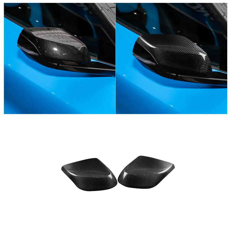 WXZOS Dry Carbon Fiber Side View Wing Mirrors Trim for Chevrolet Corvette C8 2020-2025