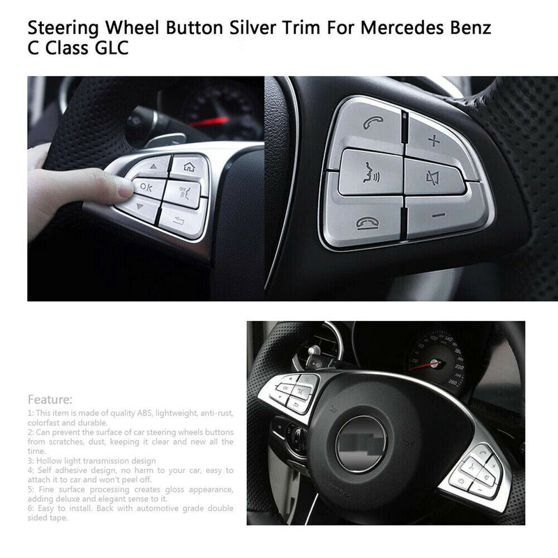 Silver Steering Wheel Button Cover Trim for MercedesBenz 2015+ C Class GLC