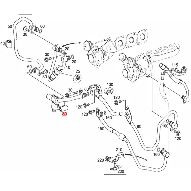 M278 Engine Turbocharger Coolant Line for Benz E500 E550 E63AMG (V8) 2012-2016