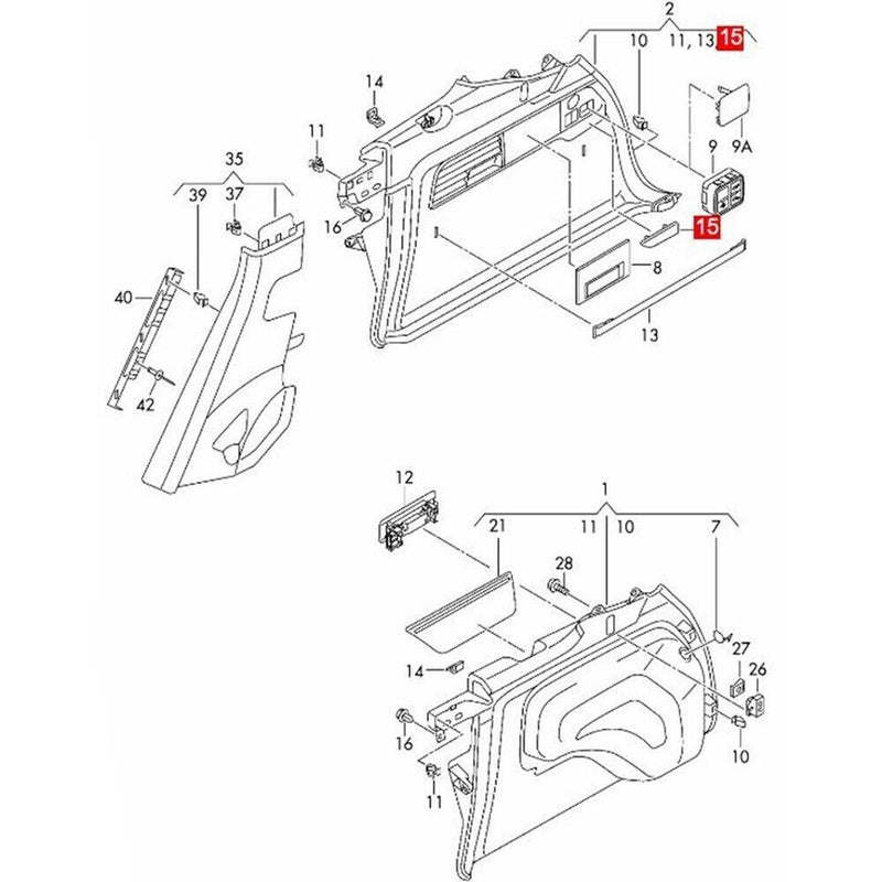 Black 7P6867748 Rear Trunk Lining Switch Side Cover for VW Touareg 2011-2017
