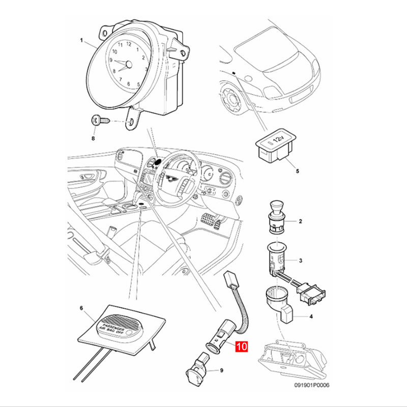 WXZOS Cigarette Lighter Power Outlet Socket w/Cable for Bentley Continental 2006-2011