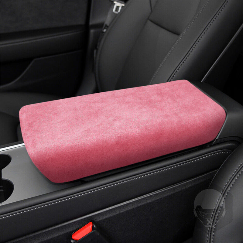 Pink Suede Center Console Armrest Box Cover Trim Lid for Tesla Model-3 2017-2022