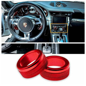 2x Red Volume Radio Knob Covers For Porsche 911 Cayenne Macan 718