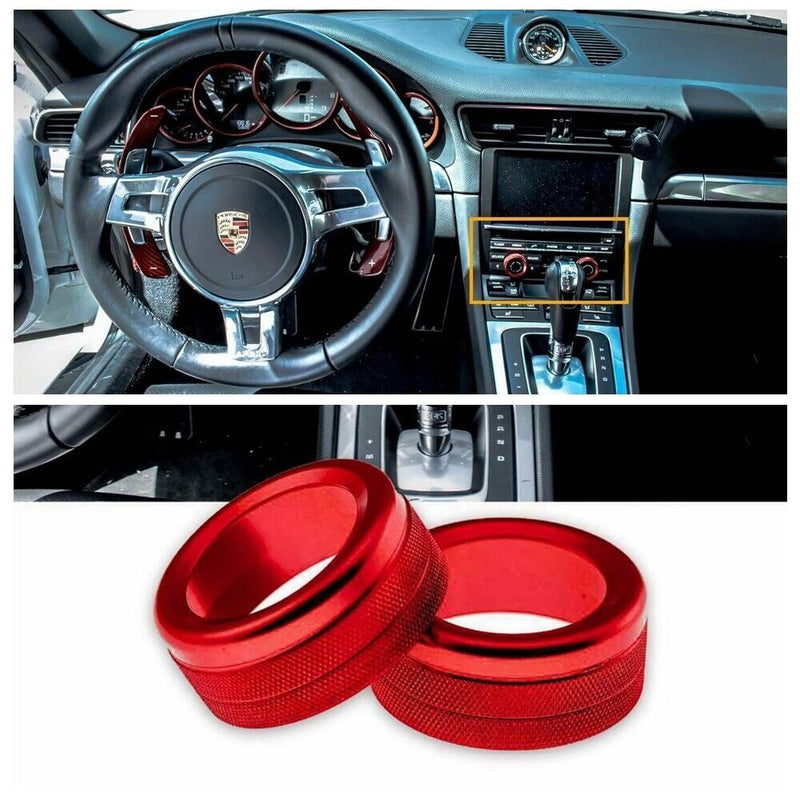 2x Red Volume Radio Knob Covers For Porsche 911 Cayenne Macan 718