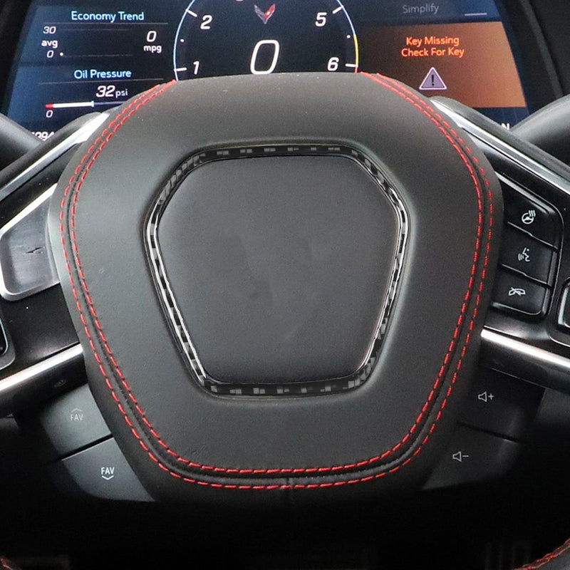WXZOS Genuine Carbon Fiber Steering Wheel Frame Trim for Chevrolet Corvette C8 2020-24