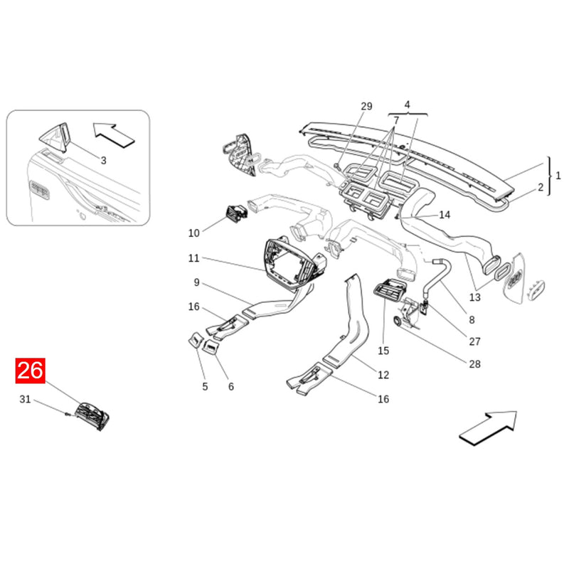 WXZOS Rear Air Vent Outlet Paddle Clip Slider for Maserati Ghibli (M157) 2014-2020