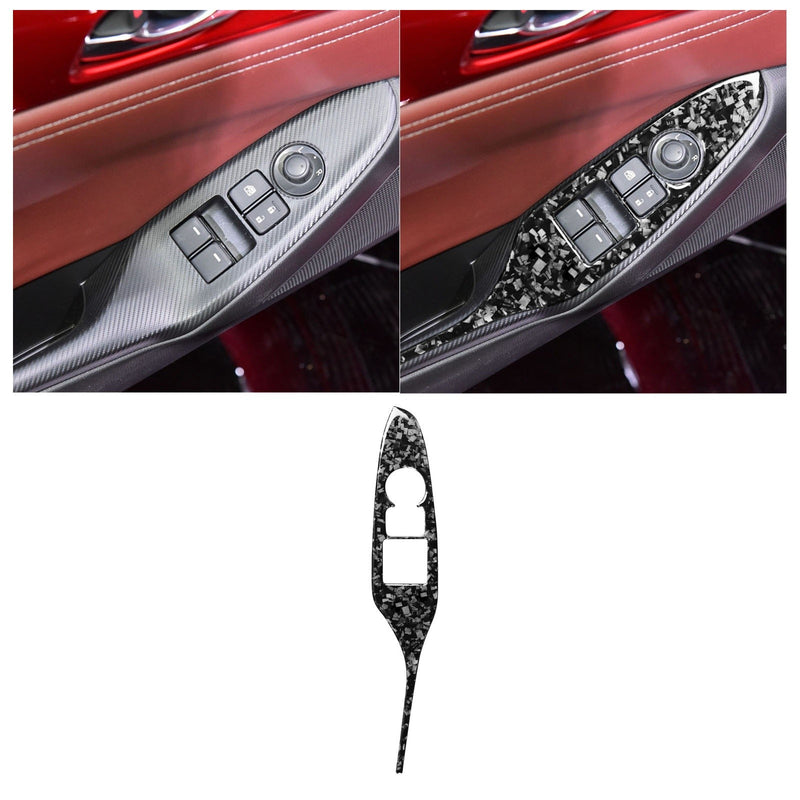 WXZOS Forged Carbon Fiber Door Power Window Switch Panel Trim for Mazda MX-5 2016-2023