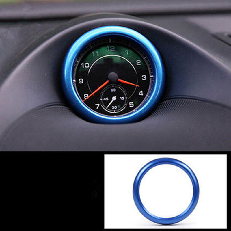 Dash Center Clock Decor Circle Blue Alloy Cover Trim for Porsche 2011-19 Cayenee