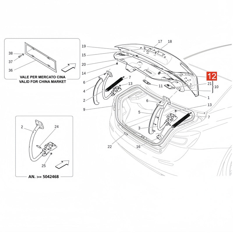 Rear Tailgate Trunk Lid Buffer Stopper for Maserati Ghibli (M157) 2014-2023