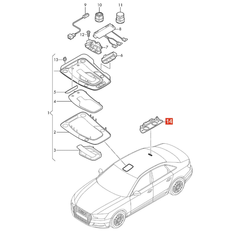 WXZOS Black Rear Interior Dome Reading Light for Audi Q8 SQ8 RSQ8 2019-2025