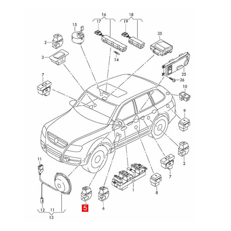 7L6959903 Trunk Lid & Fuel Flap Release Switch Button for VW Touareg 2003-2010