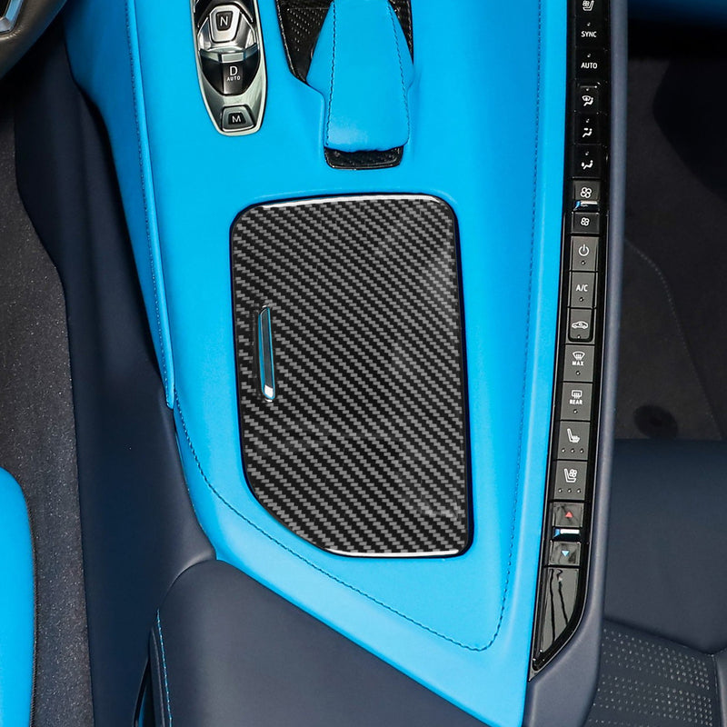 WXZOS Genuine Carbon Fiber Center Cup Holder Trim for Chevrolet Corvette C8 2020-2024