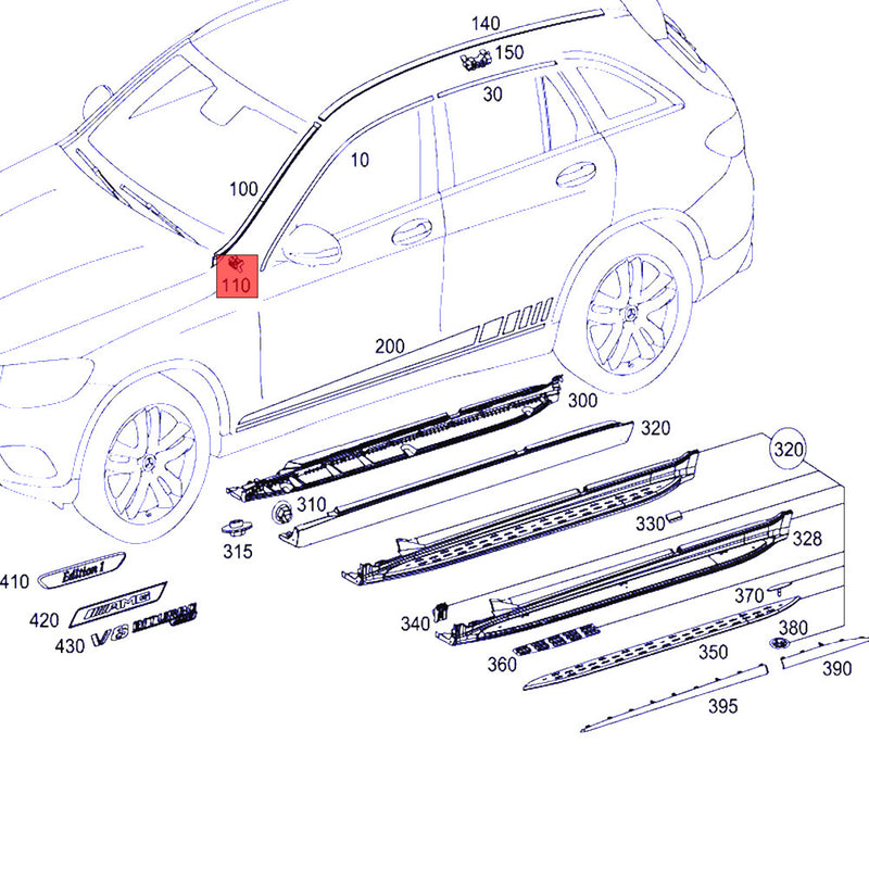 WXZOS Windscreen Front Left Water Deflector Cover for Mercedes-Benz 2016-2019 W253 GLC