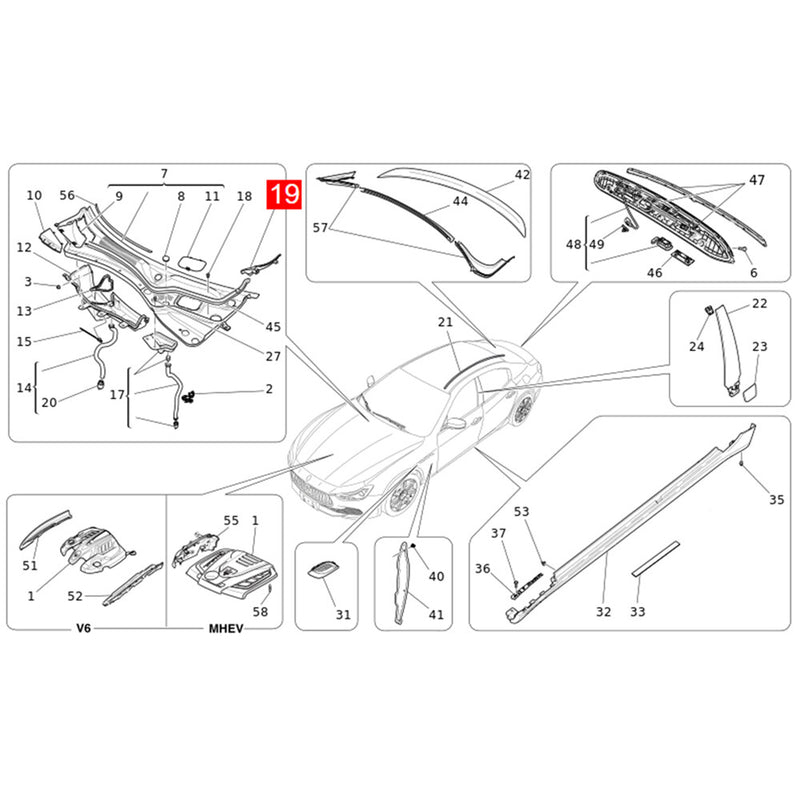 WXZOS Front Right Side Windshield Cowl Panel for Maserati 2014-2020 Quattroporte M156