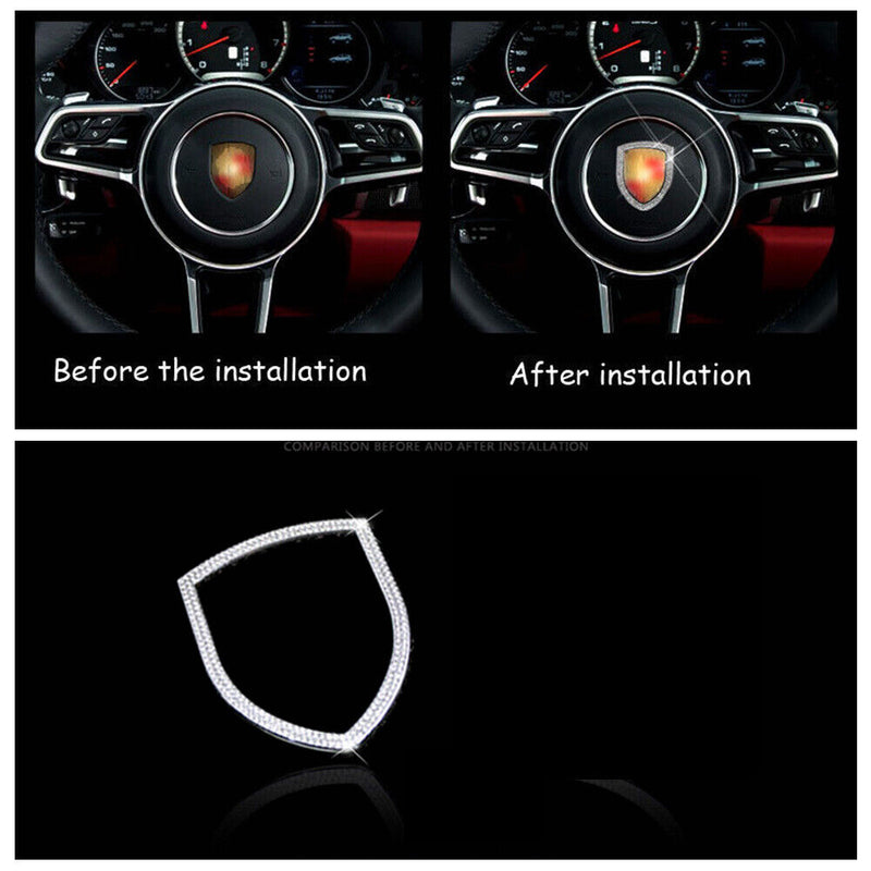 Steering Wheel Logo Decor Rhinestone Cover For Porsche Cayenne 911 Macan