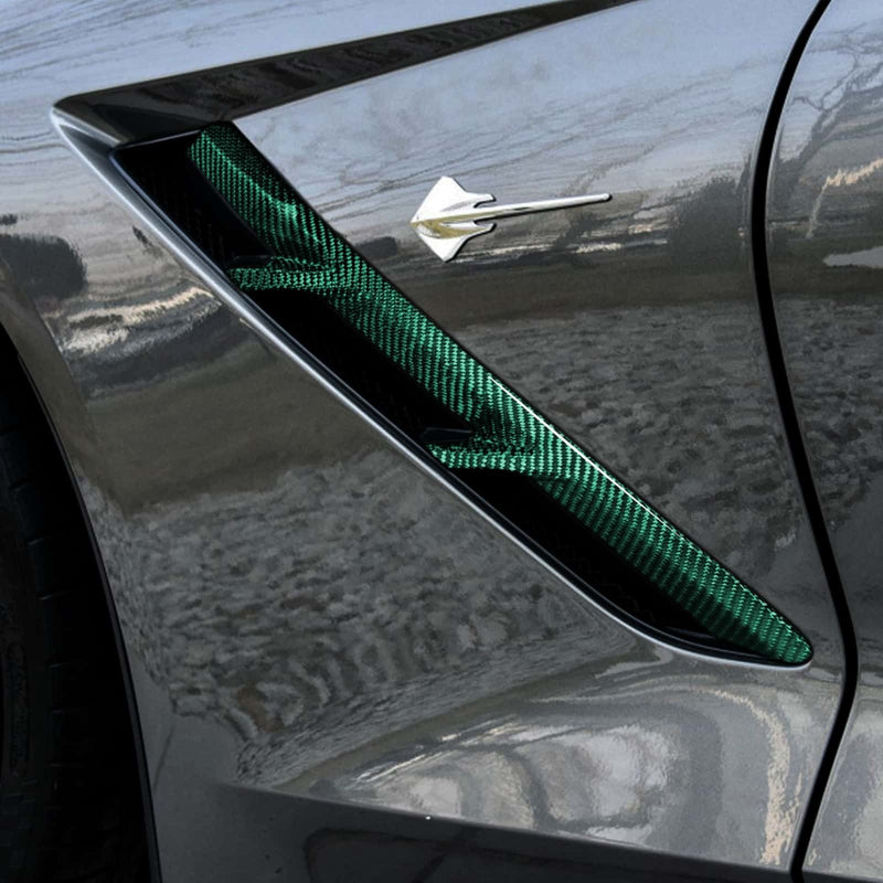 WXZOS 1SET Carbon Fiber Side Fender Vent  Trim for Chevrolet Corvette C7 2014-2019