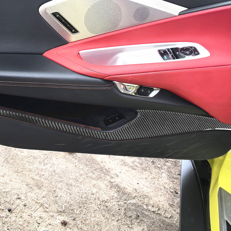 WXZOS Genuine Carbon Fiber Door Storage Panel Trim for Chevrolet Corvette C8 2020-2024