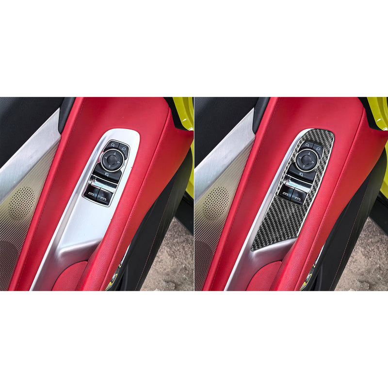 WXZOS Genuine Carbon Fiber Power Window Switch Trim for Chevrolet Corvette C8 2020-24