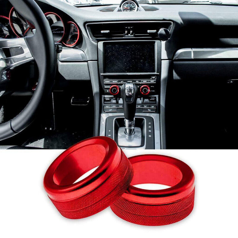 2x Red Volume Radio Knob Covers For Porsche 911 Cayenne Macan 718